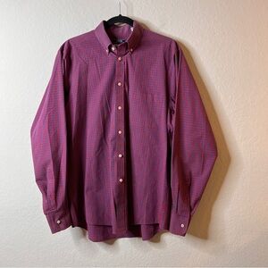 Izod Men’s Red Blue Plaid Button-Down Shirt Long Sleeve Regular Fit 16 34/35